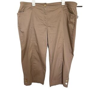 JM Collection Women's Side-Button Capri Pants Pockets Flat Front‎ Tan Size 18W